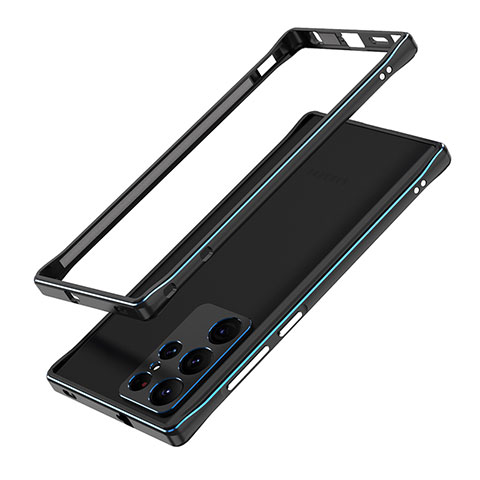 Funda Bumper Lujo Marco de Aluminio Carcasa A01 para Samsung Galaxy S24 Ultra 5G Azul y Negro