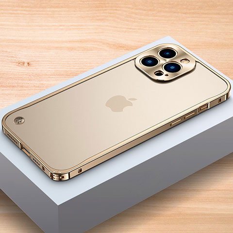 Funda Bumper Lujo Marco de Aluminio Carcasa A04 para Apple iPhone 16 Pro Oro