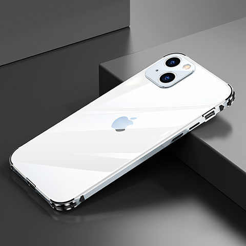 Funda Bumper Lujo Marco de Aluminio Carcasa A06 para Apple iPhone 13 Mini Plata