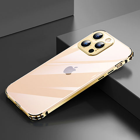 Funda Bumper Lujo Marco de Aluminio Carcasa A06 para Apple iPhone 14 Pro Max Oro