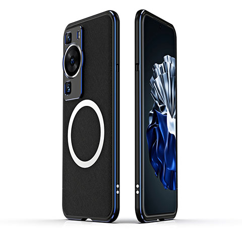 Funda Bumper Lujo Marco de Aluminio Carcasa con Mag-Safe Magnetic JZ1 para Huawei P60 Pro Azul y Negro