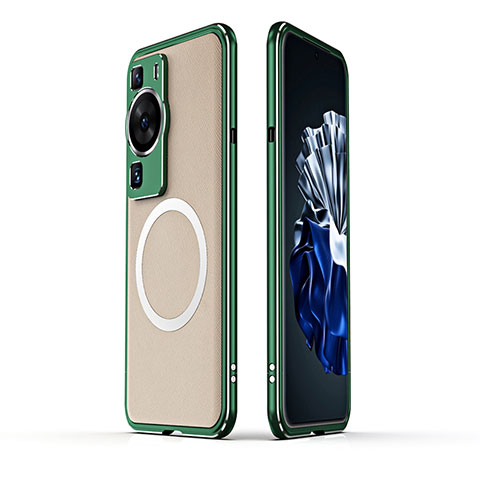 Funda Bumper Lujo Marco de Aluminio Carcasa con Mag-Safe Magnetic JZ1 para Huawei P60 Verde