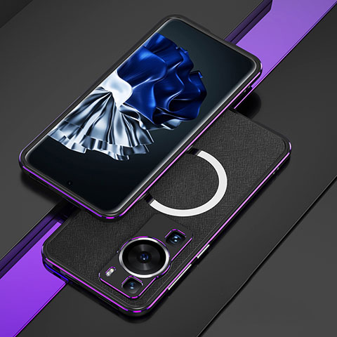 Funda Bumper Lujo Marco de Aluminio Carcasa con Mag-Safe Magnetic para Huawei P60 Morado y Negro