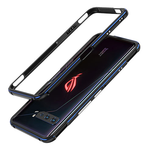 Funda Bumper Lujo Marco de Aluminio Carcasa JZ1 para Asus ROG Phone 3 Strix ZS661KS Azul y Negro