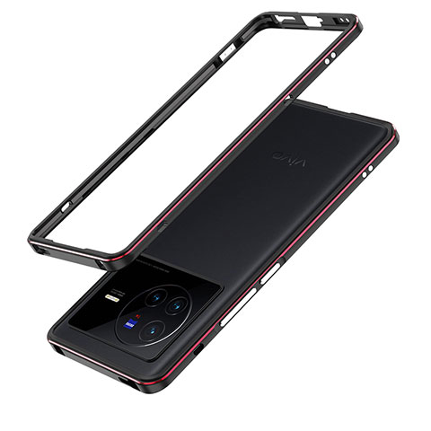 Funda Bumper Lujo Marco de Aluminio Carcasa JZ1 para Vivo X80 Pro 5G Rojo y Negro