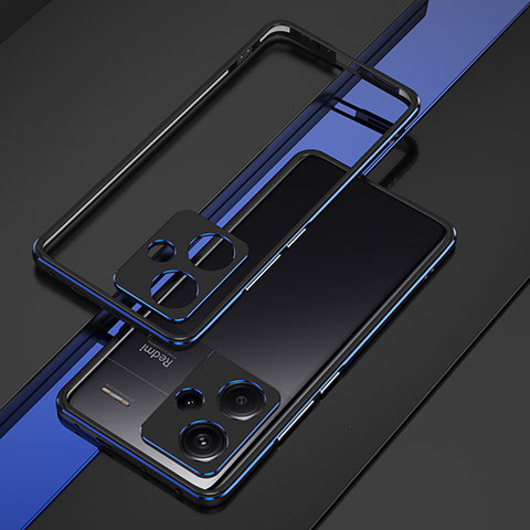 Funda Bumper Lujo Marco de Aluminio Carcasa JZ1 para Xiaomi Redmi Note 13 Pro+ Plus 5G Azul y Negro