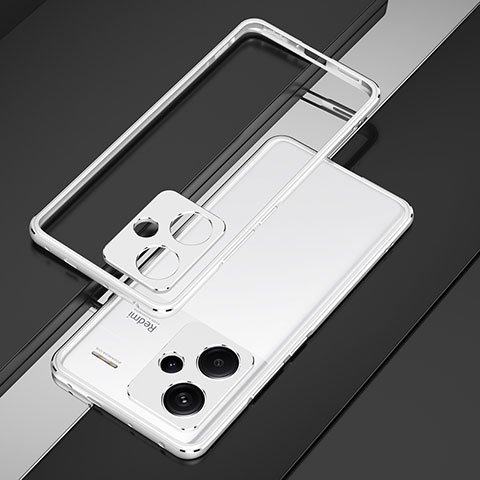Funda Bumper Lujo Marco de Aluminio Carcasa JZ1 para Xiaomi Redmi Note 13 Pro+ Plus 5G Plata