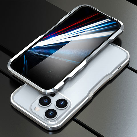 Funda Bumper Lujo Marco de Aluminio Carcasa LF1 para Apple iPhone 14 Pro Plata
