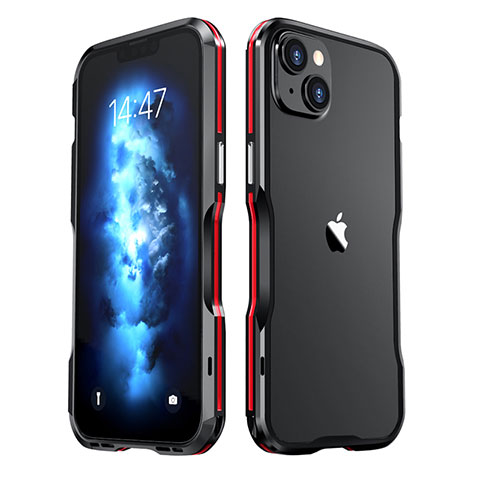 Funda Bumper Lujo Marco de Aluminio Carcasa LF2 para Apple iPhone 14 Plus Rojo y Negro