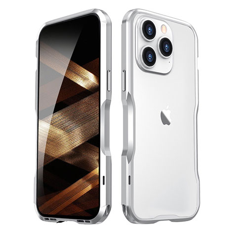 Funda Bumper Lujo Marco de Aluminio Carcasa LF2 para Apple iPhone 14 Pro Max Plata