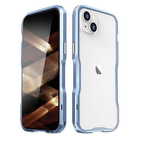 Funda Bumper Lujo Marco de Aluminio Carcasa LF2 para Apple iPhone 15 Plus Azul