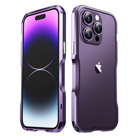 Funda Bumper Lujo Marco de Aluminio Carcasa LF3 para Apple iPhone 14 Pro Morado