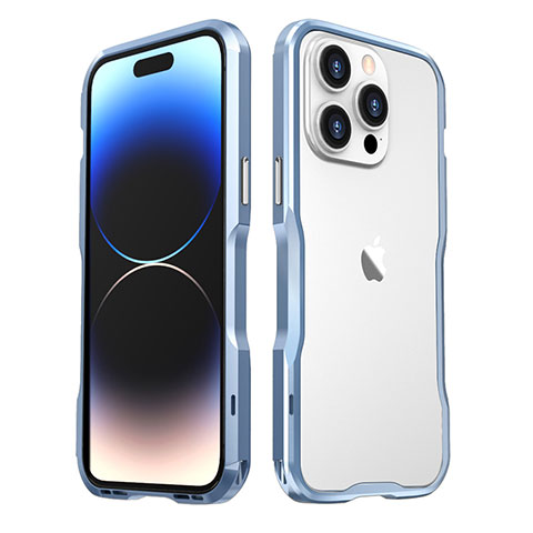 Funda Bumper Lujo Marco de Aluminio Carcasa LF3 para Apple iPhone 15 Pro Azul