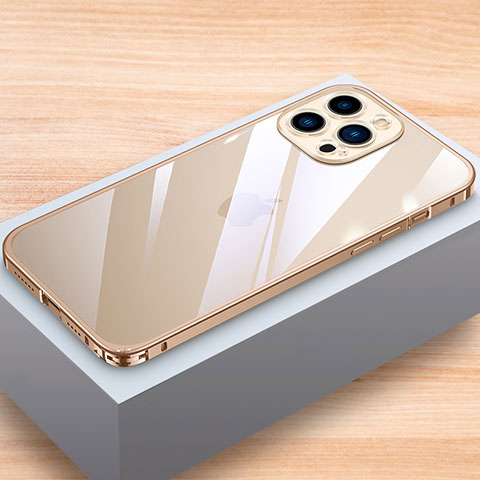 Funda Bumper Lujo Marco de Aluminio Carcasa LK1 para Apple iPhone 14 Pro Max Oro