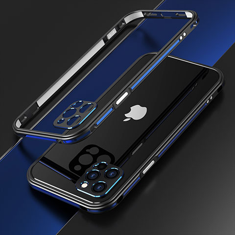 Funda Bumper Lujo Marco de Aluminio Carcasa N01 para Apple iPhone 12 Pro Max Azul y Negro