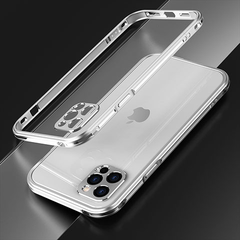 Funda Bumper Lujo Marco de Aluminio Carcasa N01 para Apple iPhone 12 Pro Plata