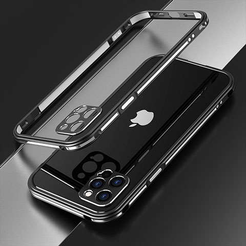 Funda Bumper Lujo Marco de Aluminio Carcasa N01 para Apple iPhone 12 Pro Plata y Negro