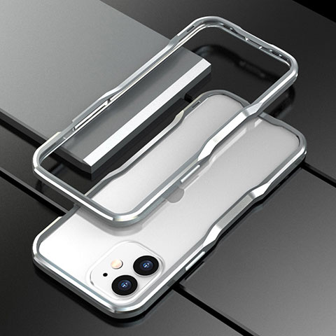 Funda Bumper Lujo Marco de Aluminio Carcasa N02 para Apple iPhone 12 Plata