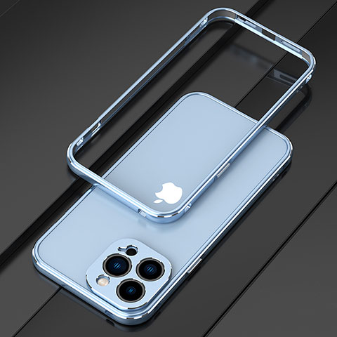 Funda Bumper Lujo Marco de Aluminio Carcasa para Apple iPhone 13 Pro Max Azul Cielo