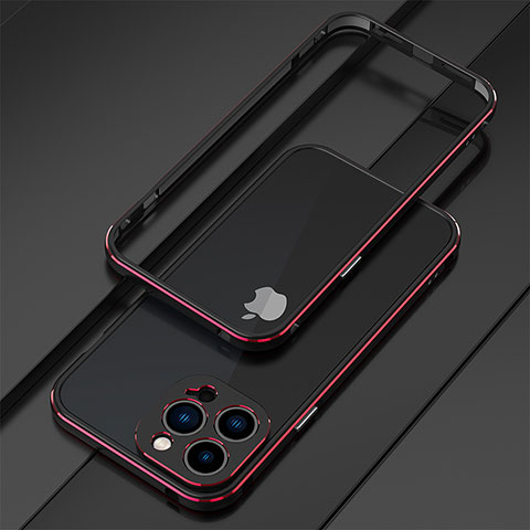 Funda Bumper Lujo Marco de Aluminio Carcasa para Apple iPhone 16 Pro Rojo y Negro