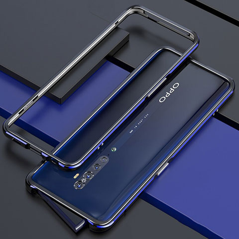 Funda Bumper Lujo Marco de Aluminio Carcasa para Oppo Reno2 Azul y Negro