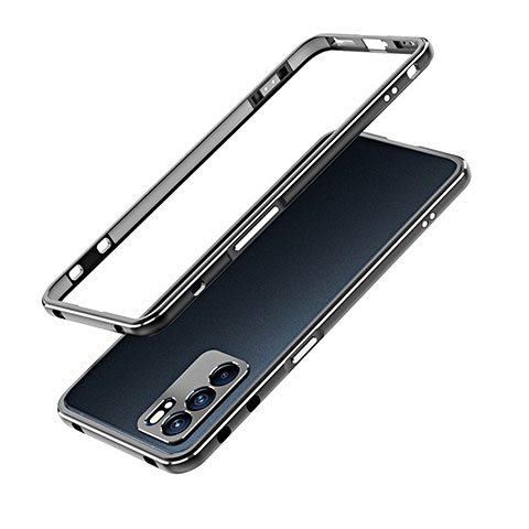 Funda Bumper Lujo Marco de Aluminio Carcasa para Oppo Reno6 5G Plata y Negro