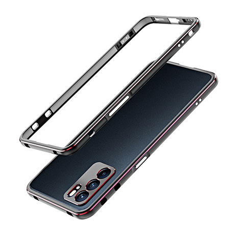 Funda Bumper Lujo Marco de Aluminio Carcasa para Oppo Reno6 5G Rojo y Negro