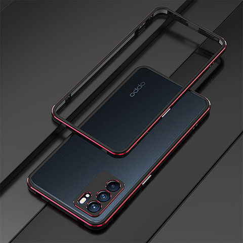 Funda Bumper Lujo Marco de Aluminio Carcasa para Oppo Reno6 Pro 5G India Rojo y Negro