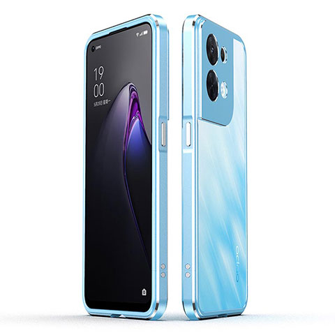 Funda Bumper Lujo Marco de Aluminio Carcasa para Oppo Reno9 Pro 5G Azul Cielo