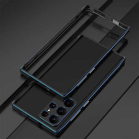 Funda Bumper Lujo Marco de Aluminio Carcasa para Samsung Galaxy S24 Ultra 5G Azul y Negro