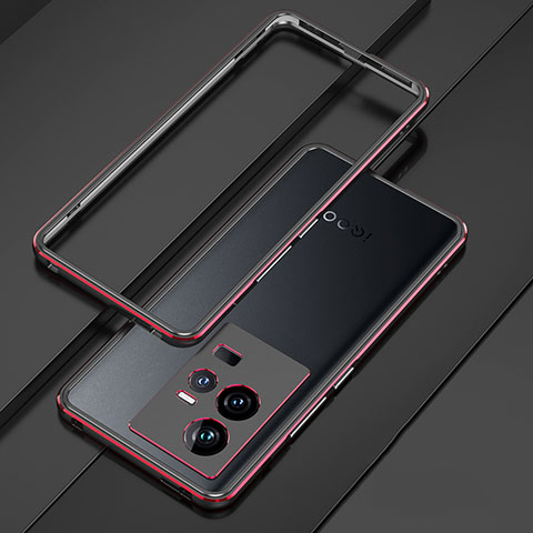 Funda Bumper Lujo Marco de Aluminio Carcasa para Vivo iQOO 11 Pro 5G Rojo y Negro