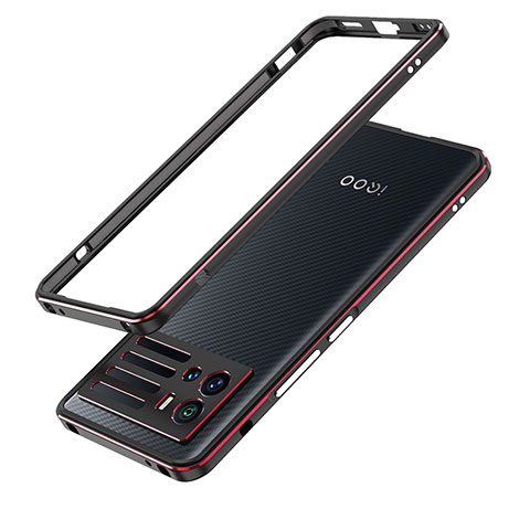 Funda Bumper Lujo Marco de Aluminio Carcasa para Vivo iQOO 9 5G Rojo y Negro