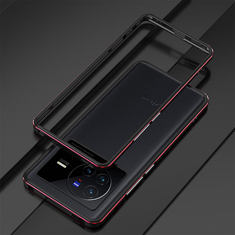 Funda Bumper Lujo Marco de Aluminio Carcasa para Vivo X80 5G Rojo y Negro