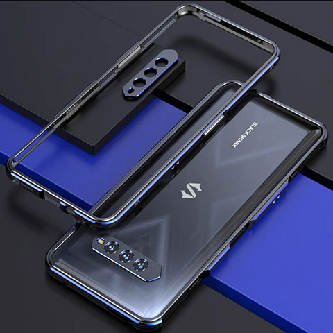 Funda Bumper Lujo Marco de Aluminio Carcasa para Xiaomi Black Shark 4S Pro 5G Azul y Negro