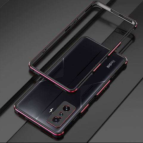 Funda Bumper Lujo Marco de Aluminio Carcasa para Xiaomi Redmi K50 Gaming 5G Rojo y Negro