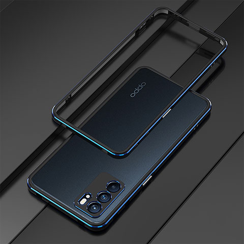 Funda Bumper Lujo Marco de Aluminio Carcasa S01 para Oppo Reno6 5G Azul y Negro