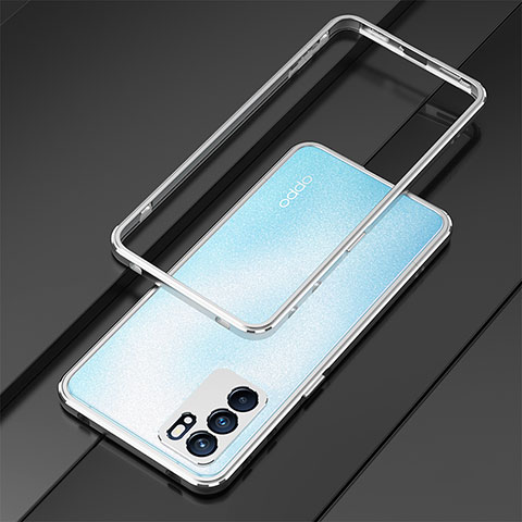 Funda Bumper Lujo Marco de Aluminio Carcasa S01 para Oppo Reno6 5G Plata