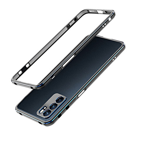 Funda Bumper Lujo Marco de Aluminio Carcasa S01 para Oppo Reno6 Pro 5G India Azul y Negro