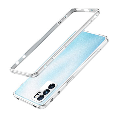 Funda Bumper Lujo Marco de Aluminio Carcasa S01 para Oppo Reno6 Pro 5G India Plata