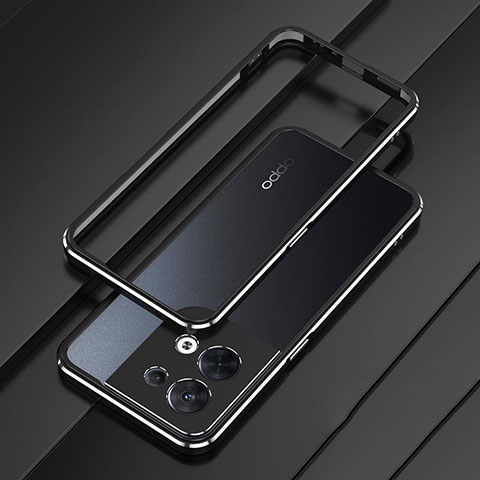 Funda Bumper Lujo Marco de Aluminio Carcasa S01 para Oppo Reno8 5G Plata y Negro