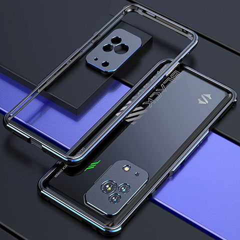 Funda Bumper Lujo Marco de Aluminio Carcasa S01 para Xiaomi Black Shark 5 5G Azul y Negro