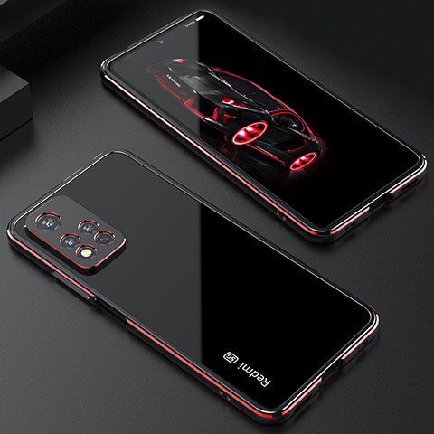 Funda Bumper Lujo Marco de Aluminio Carcasa S01 para Xiaomi Poco X4 NFC Rojo y Negro