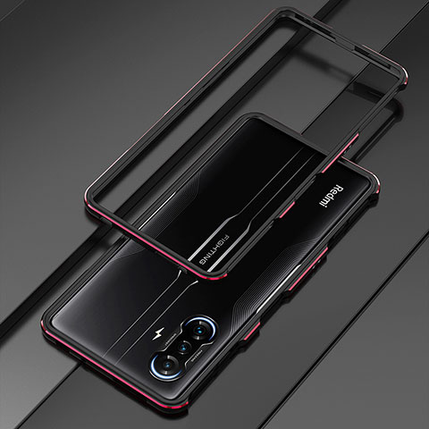 Funda Bumper Lujo Marco de Aluminio Carcasa S01 para Xiaomi Redmi K40 Gaming 5G Rojo y Negro