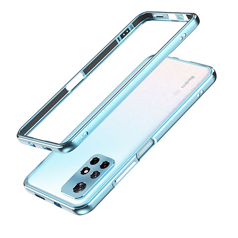 Funda Bumper Lujo Marco de Aluminio Carcasa S01 para Xiaomi Redmi Note 11 5G Plata y Azul