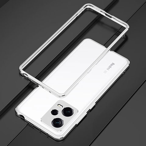 Funda Bumper Lujo Marco de Aluminio Carcasa S01 para Xiaomi Redmi Note 12 Pro+ Plus 5G Plata