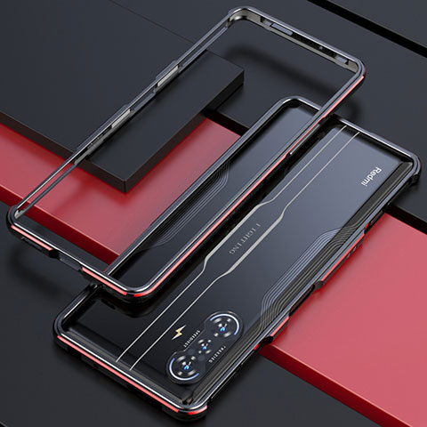 Funda Bumper Lujo Marco de Aluminio Carcasa S02 para Xiaomi Poco F3 GT 5G Rojo y Negro