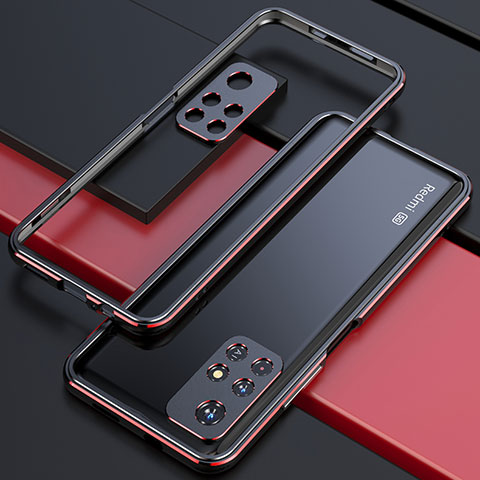 Funda Bumper Lujo Marco de Aluminio Carcasa S02 para Xiaomi Poco M4 Pro 5G Rojo y Negro