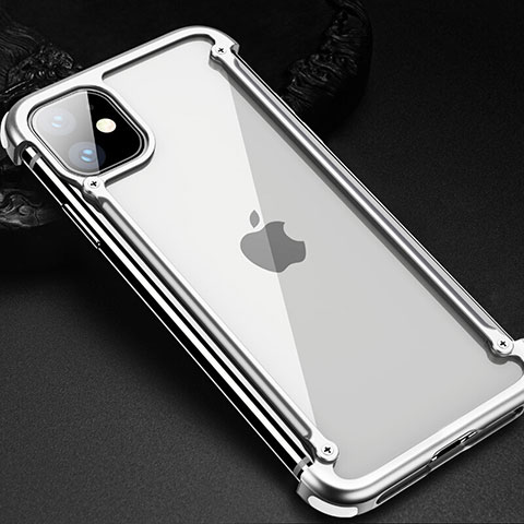 Funda Bumper Lujo Marco de Aluminio Carcasa T01 para Apple iPhone 11 Plata