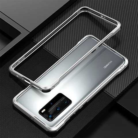 Funda Bumper Lujo Marco de Aluminio Carcasa T01 para Huawei P40 Pro Plata