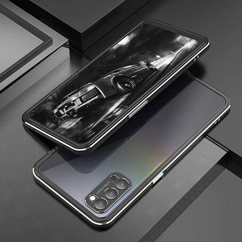 Funda Bumper Lujo Marco de Aluminio Carcasa T01 para Oppo Reno4 5G Negro